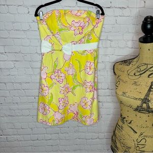 Lily Pulitzer strapless yellow dress with floral print